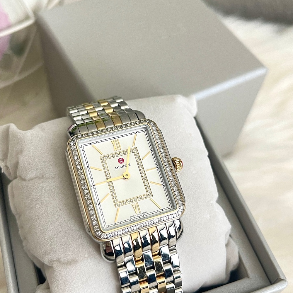 New Michele Deco II Mid Diamond Two Tone  Steel Ladies Watch (MWW06X000039)